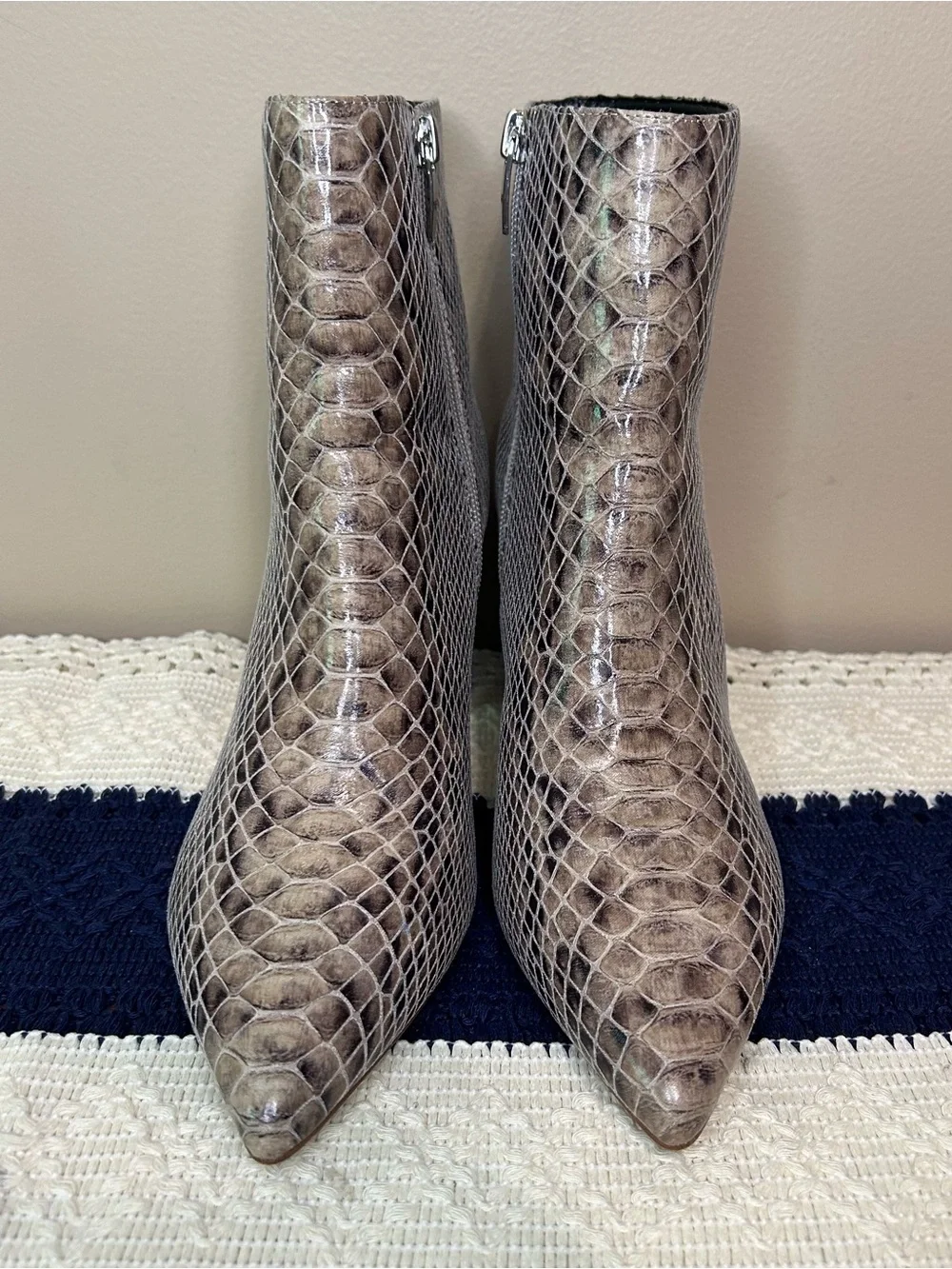 Marc Fisher Snake-Print Ankle Boots in Brown and Black